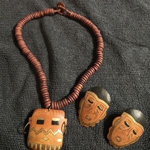 Handcrafted Brown Necklace and Earring Set